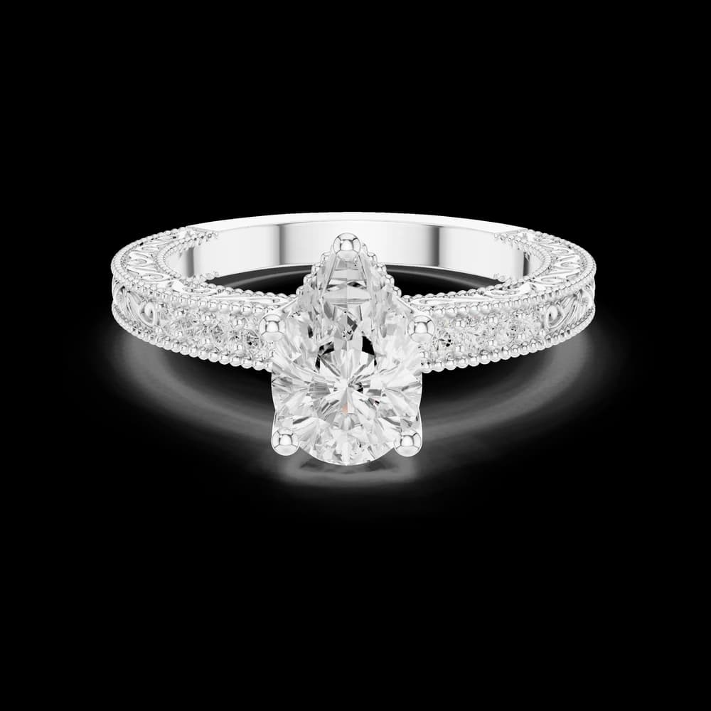 Pear Cut Filigree Pavé Lab Grown Diamond Ring - Image 2 Pear Cut Filigree Pavé Lab Grown Diamond Ring, view 2 of 6