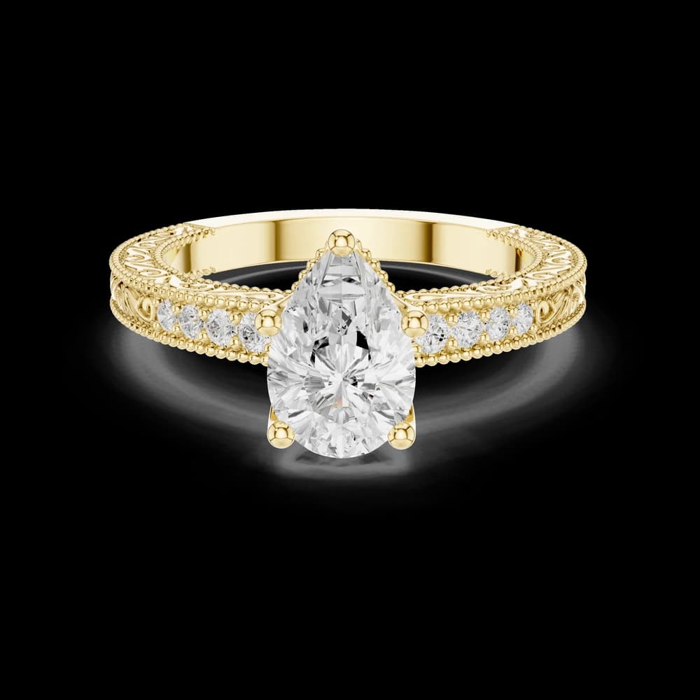 Pear Cut Filigree Pavé Lab Grown Diamond Ring - Image 3 Pear Cut Filigree Pavé Lab Grown Diamond Ring, view 3 of 6