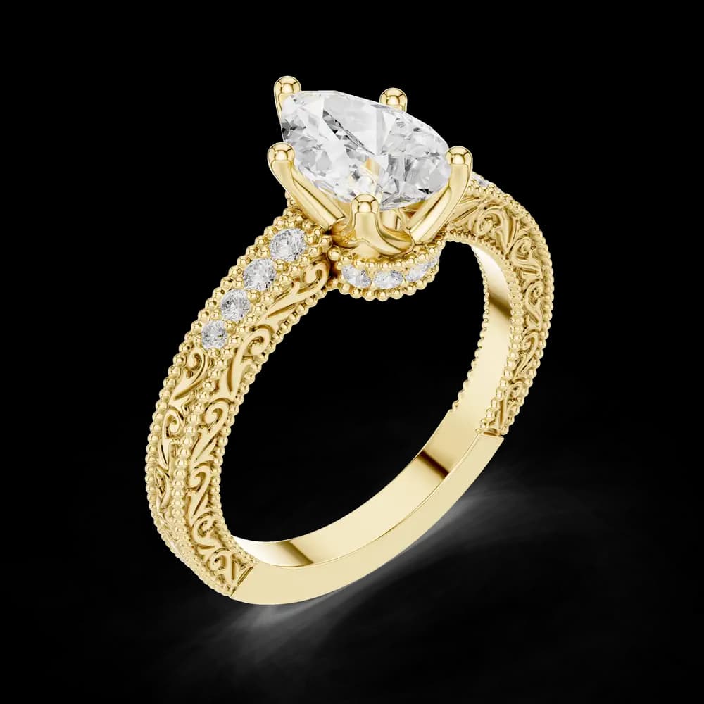 Pear Cut Filigree Pavé Lab Grown Diamond Ring - Image 4 Pear Cut Filigree Pavé Lab Grown Diamond Ring, view 4 of 6