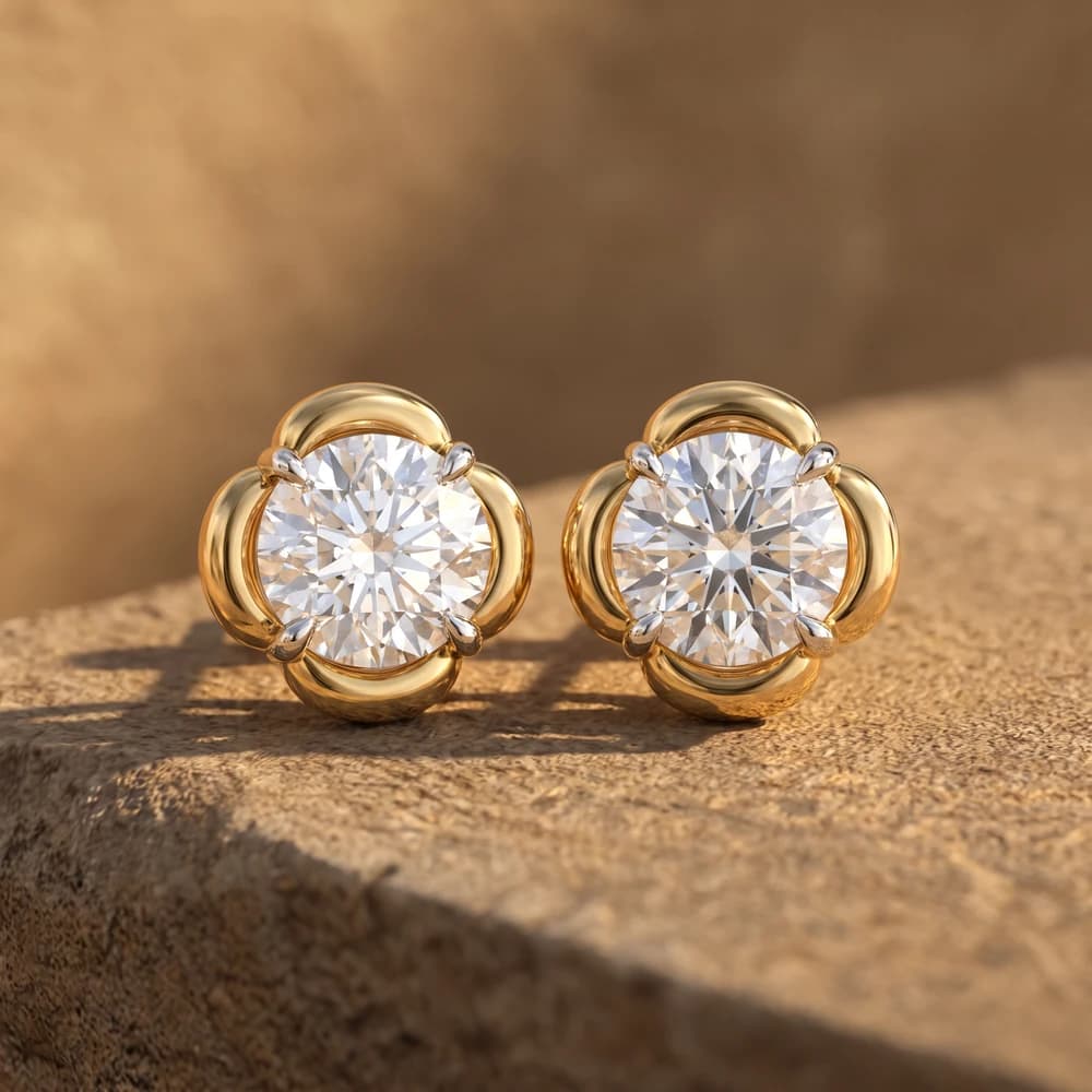 Petal Halo Lab Grown Diamond Studs - Image 3 Petal Halo Lab Grown Diamond Studs, view 3 of 5