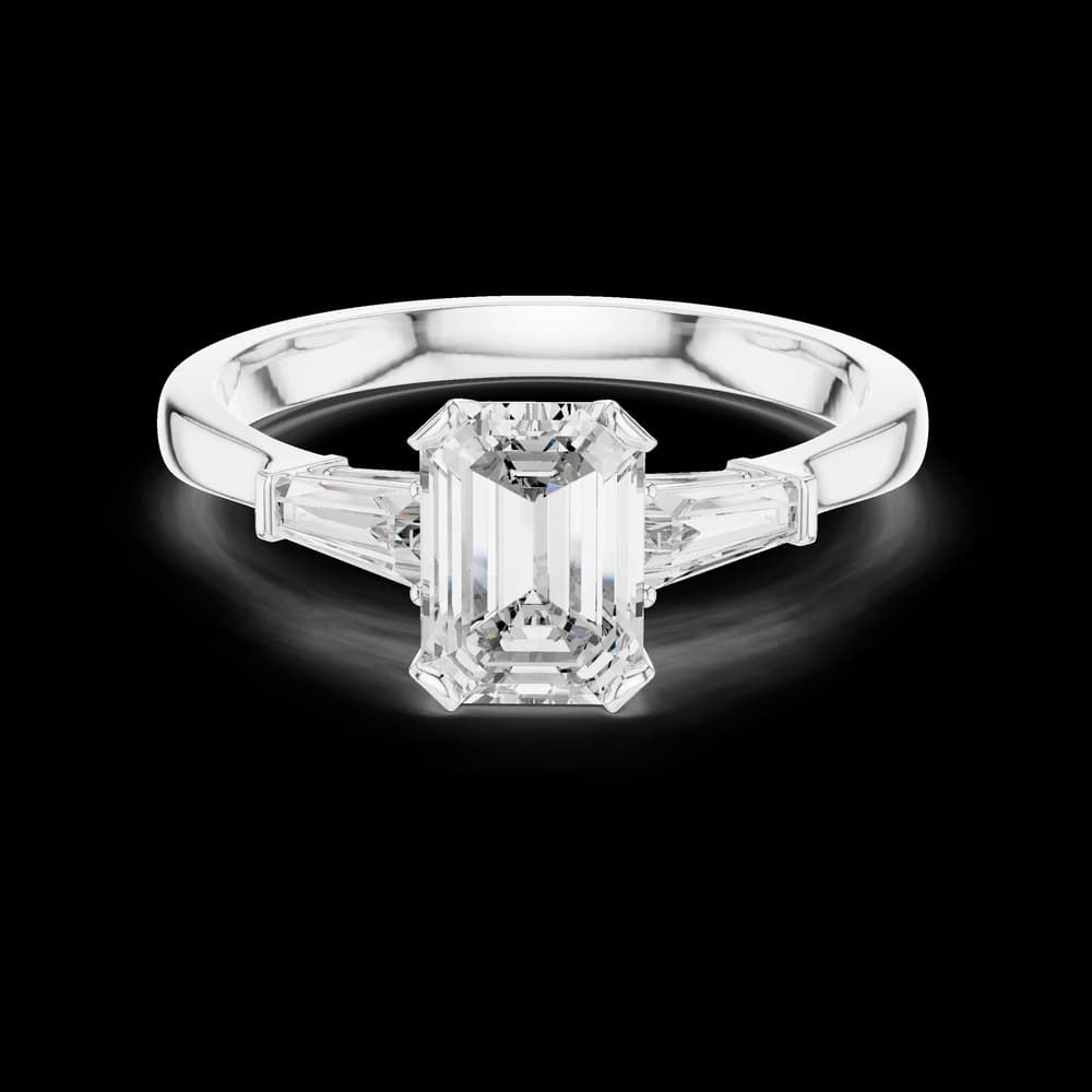Emerald Stone Baguette Lab Grown Diamond Ring - Image 2 Emerald Stone Baguette Lab Grown Diamond Ring, view 2 of 6