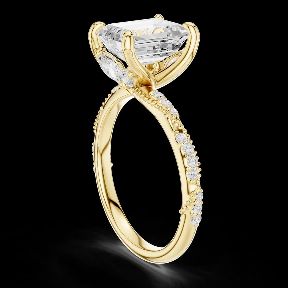 Emerald Cut Milgrain Lab Grown Diamond Engagement Ring - Image 4 Emerald Cut Milgrain Lab Grown Diamond Engagement Ring, view 4 of 6