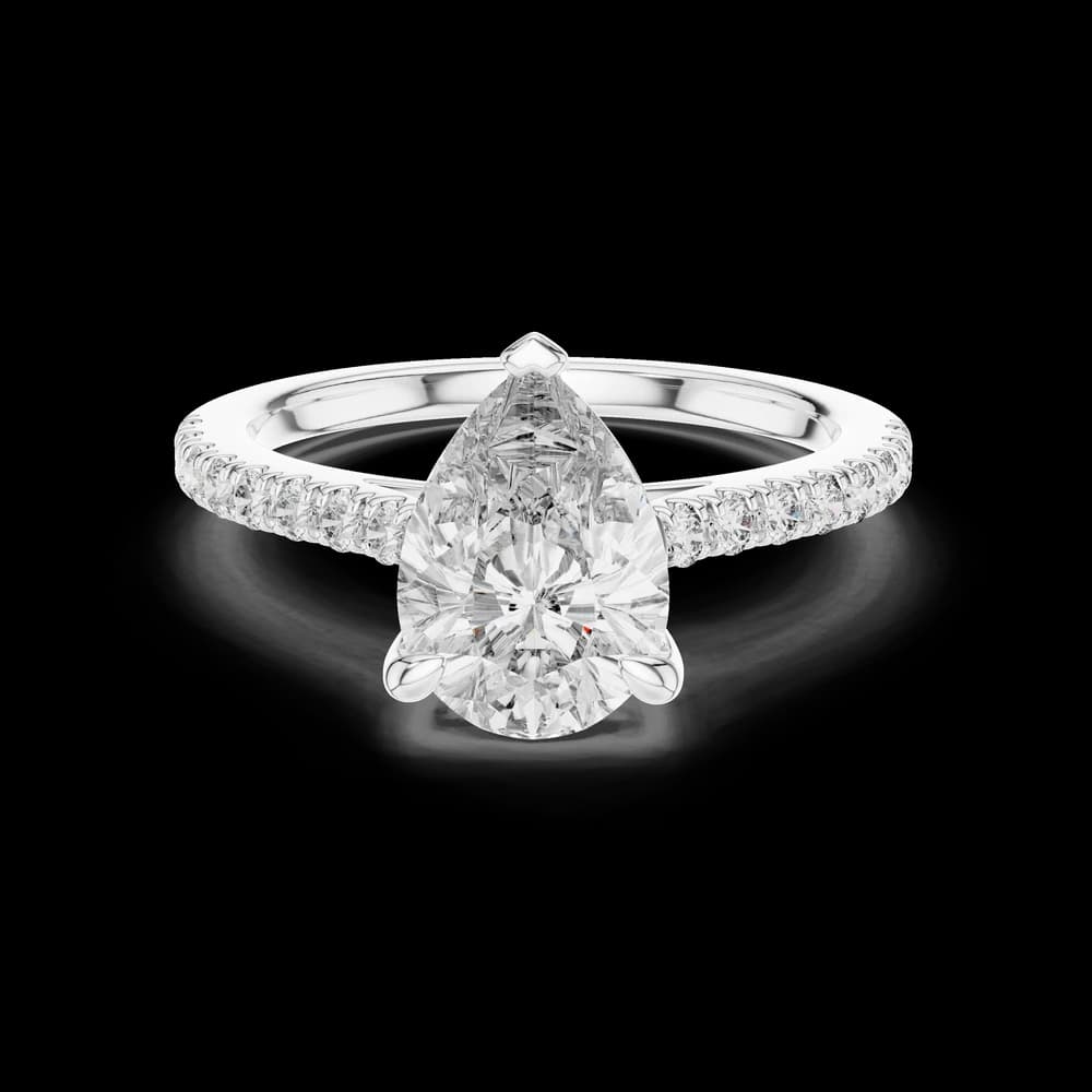 Classic Pave Band with Pear Cut Center Lab Grown Diamond Ring - Image 2 Classic Pave Band with Pear Cut Center Lab Grown Diamond Ring, view 2 of 5