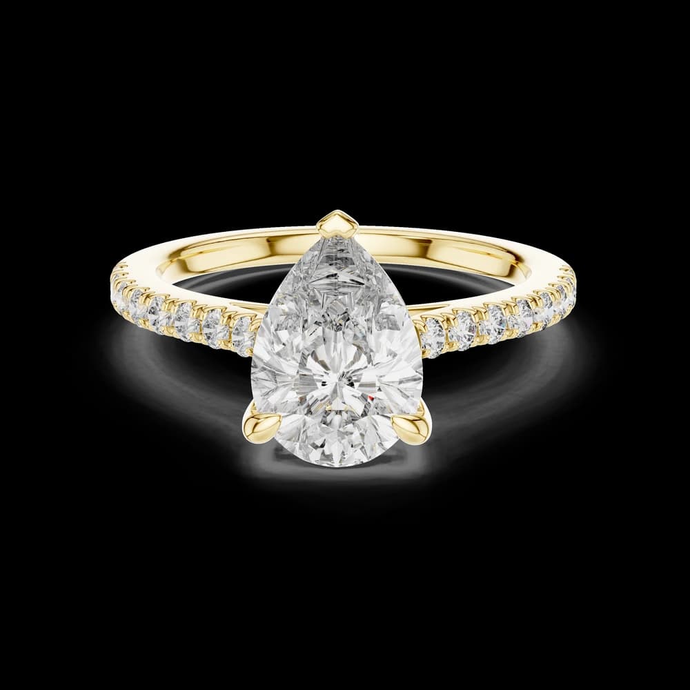 Classic Pave Band with Pear Cut Center Lab Grown Diamond Ring - Image 3 Classic Pave Band with Pear Cut Center Lab Grown Diamond Ring, view 3 of 5