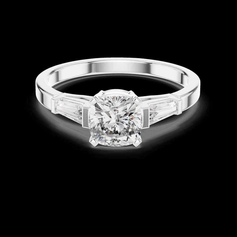 Tapered Baguette Cushion Solitaire Lab Grown Diamond Ring - Image 2 Tapered Baguette Cushion Solitaire Lab Grown Diamond Ring, view 2 of 6
