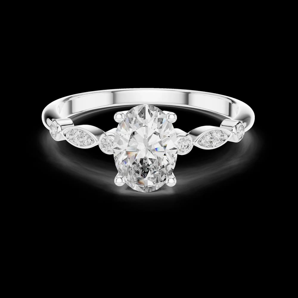 Marquise Setting Oval Solitaire Lab Grown Diamond Ring - Image 2 Marquise Setting Oval Solitaire Lab Grown Diamond Ring, view 2 of 6