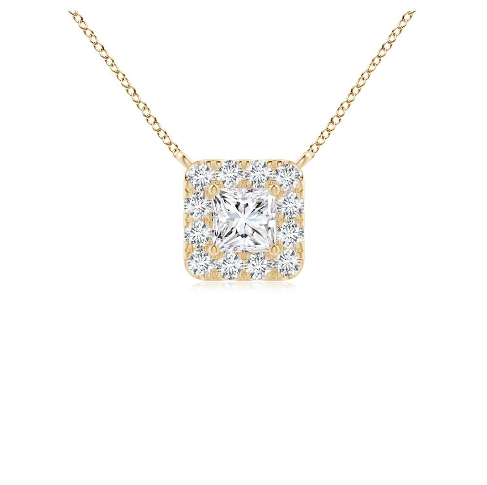 Princess-Cut Lab Grown Diamond Halo Pendant with Chain - Image 1 Princess-Cut Lab Grown Diamond Halo Pendant with Chain, view 1 of 4