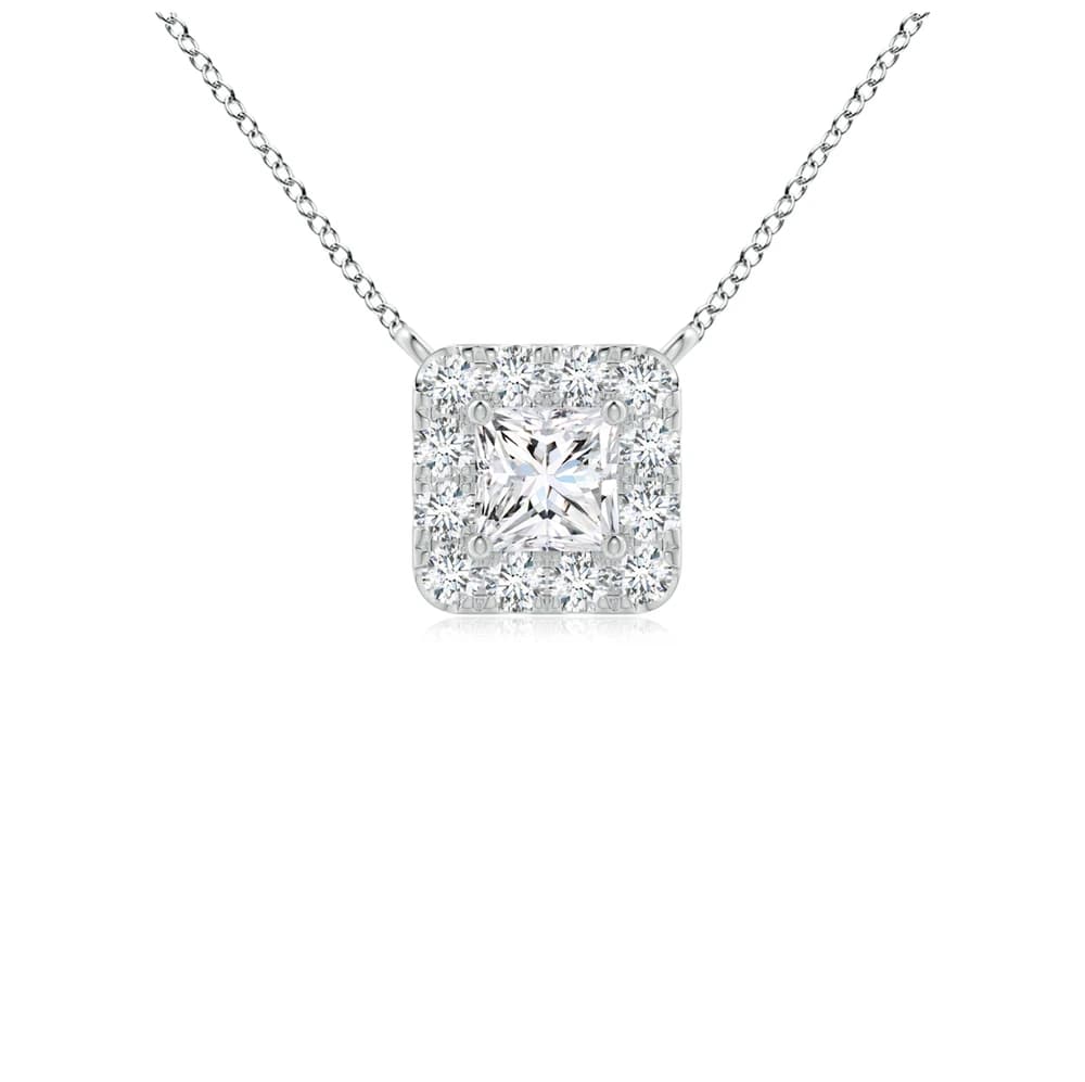 Princess-Cut Lab Grown Diamond Halo Pendant with Chain - Image 2 Princess-Cut Lab Grown Diamond Halo Pendant with Chain, view 2 of 4