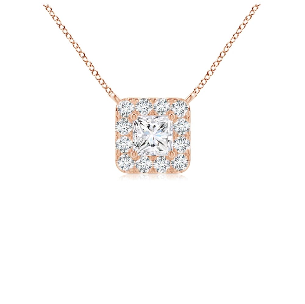 Princess-Cut Lab Grown Diamond Halo Pendant with Chain - Image 3 Princess-Cut Lab Grown Diamond Halo Pendant with Chain, view 3 of 4