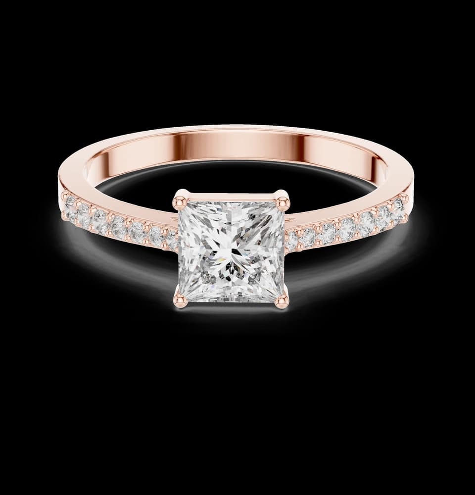 Princess Cut Solitaire Lab Grown Diamond Ring with Round Accents - Image 1 Princess Cut Solitaire Lab Grown Diamond Ring with Round Accents, view 1 of 6