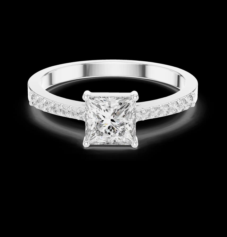 Princess Cut Solitaire Lab Grown Diamond Ring with Round Accents - Image 2 Princess Cut Solitaire Lab Grown Diamond Ring with Round Accents, view 2 of 6
