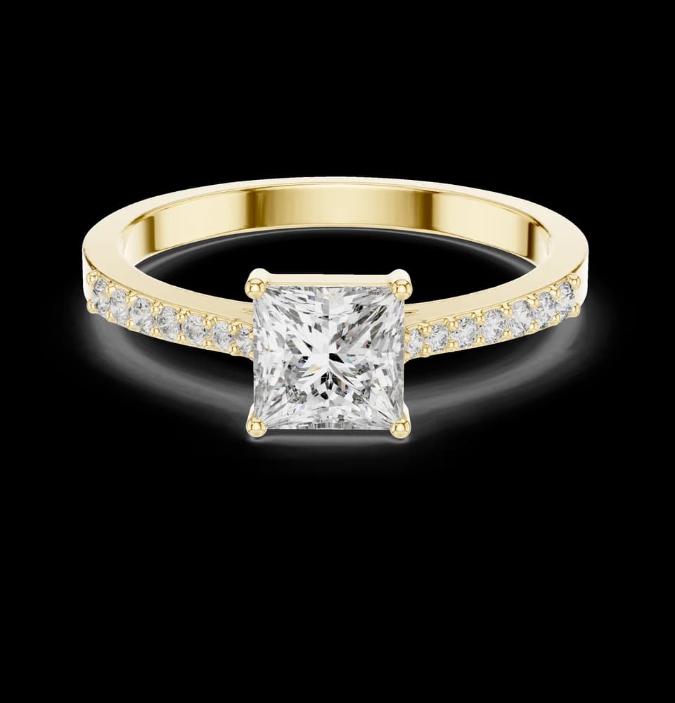 Princess Cut Solitaire Lab Grown Diamond Ring with Round Accents - Image 3 Princess Cut Solitaire Lab Grown Diamond Ring with Round Accents, view 3 of 6
