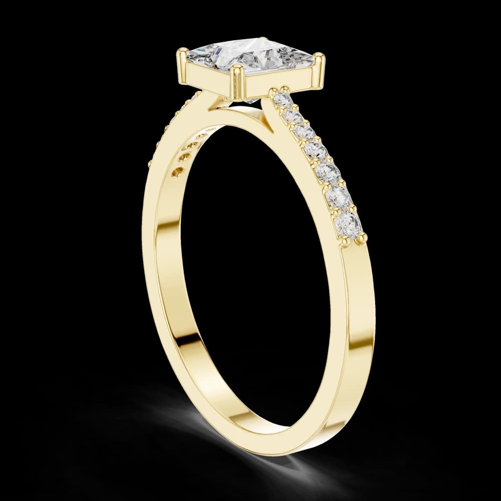 Princess Cut Solitaire Lab Grown Diamond Ring with Round Accents - Image 4 Princess Cut Solitaire Lab Grown Diamond Ring with Round Accents, view 4 of 6