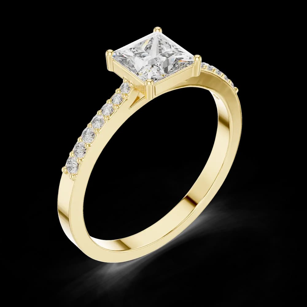 Princess Cut Solitaire Lab Grown Diamond Ring with Round Accents - Image 5 Princess Cut Solitaire Lab Grown Diamond Ring with Round Accents, view 5 of 6