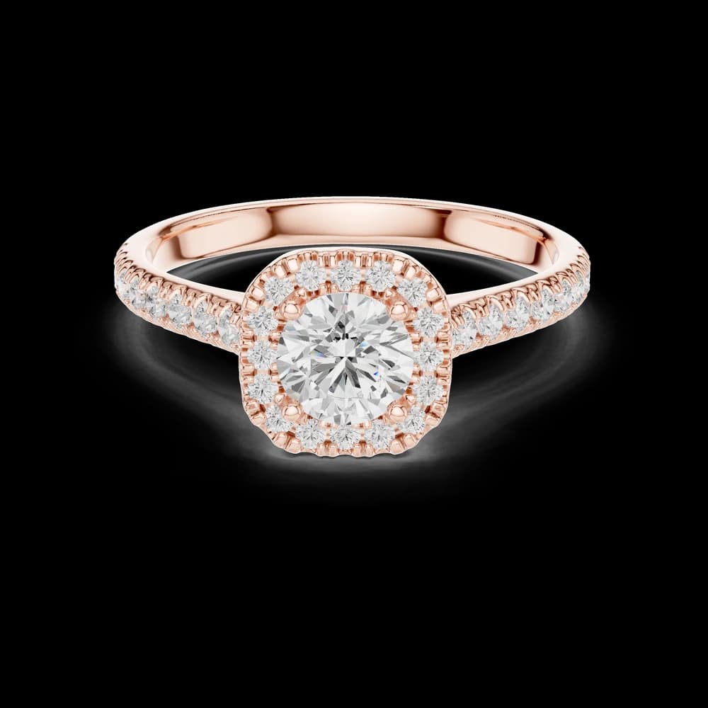 Pavé Square Halo Round Solitaire Lab Grown Ring - Image 1 Pavé Square Halo Round Solitaire Lab Grown Ring, view 1 of 6