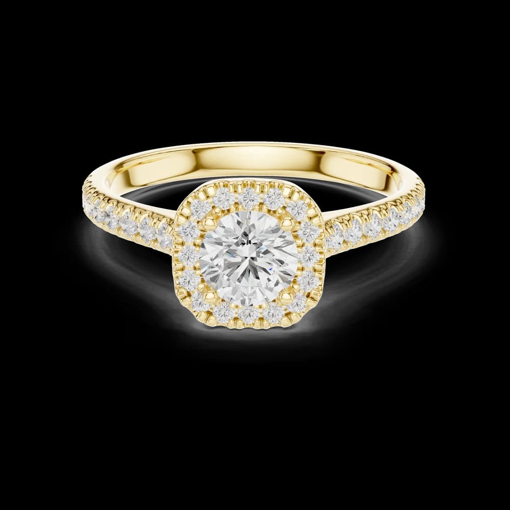 Pavé Square Halo Round Solitaire Lab Grown Ring - Image 3 Pavé Square Halo Round Solitaire Lab Grown Ring, view 3 of 6