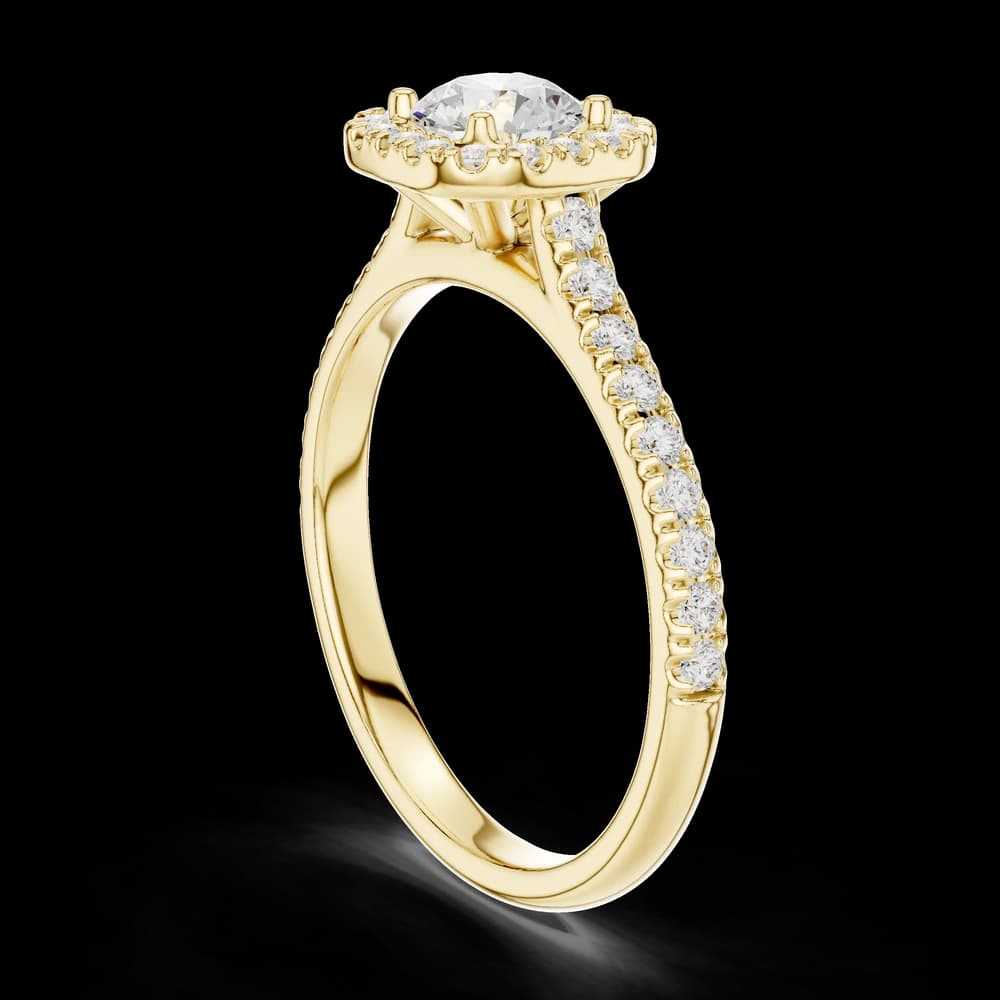 Pavé Square Halo Round Solitaire Lab Grown Ring - Image 4 Pavé Square Halo Round Solitaire Lab Grown Ring, view 4 of 6