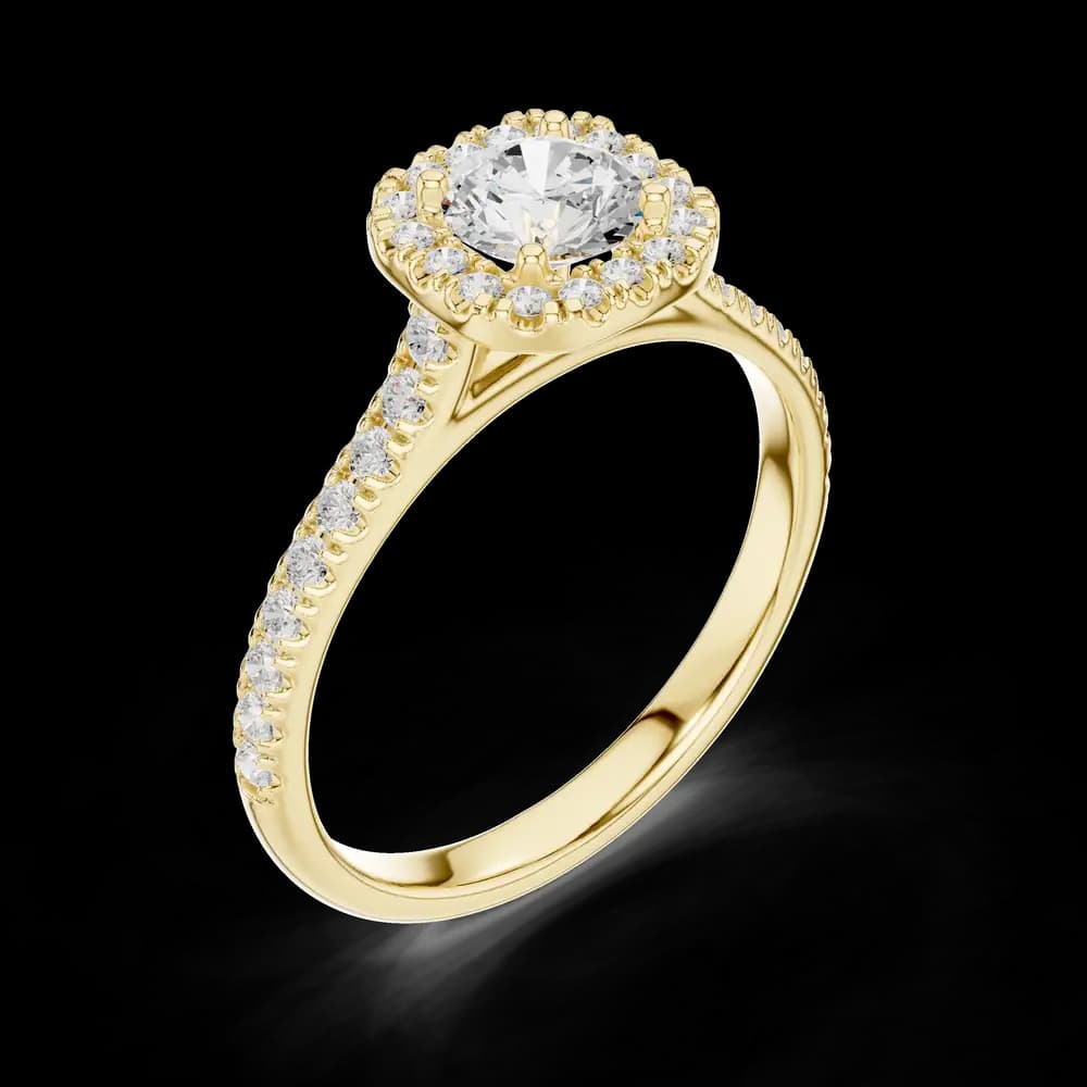 Pavé Square Halo Round Solitaire Lab Grown Ring - Image 5 Pavé Square Halo Round Solitaire Lab Grown Ring, view 5 of 6