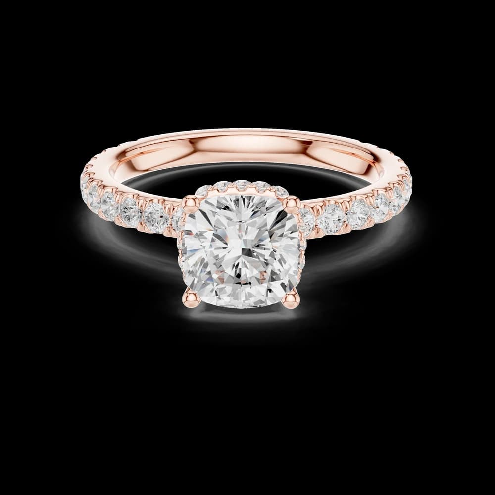 Cushion Stone Hidden Halo Setting Pave Lab Grown Diamond Ring - Image 1 Cushion Stone Hidden Halo Setting Pave Lab Grown Diamond Ring, view 1 of 6