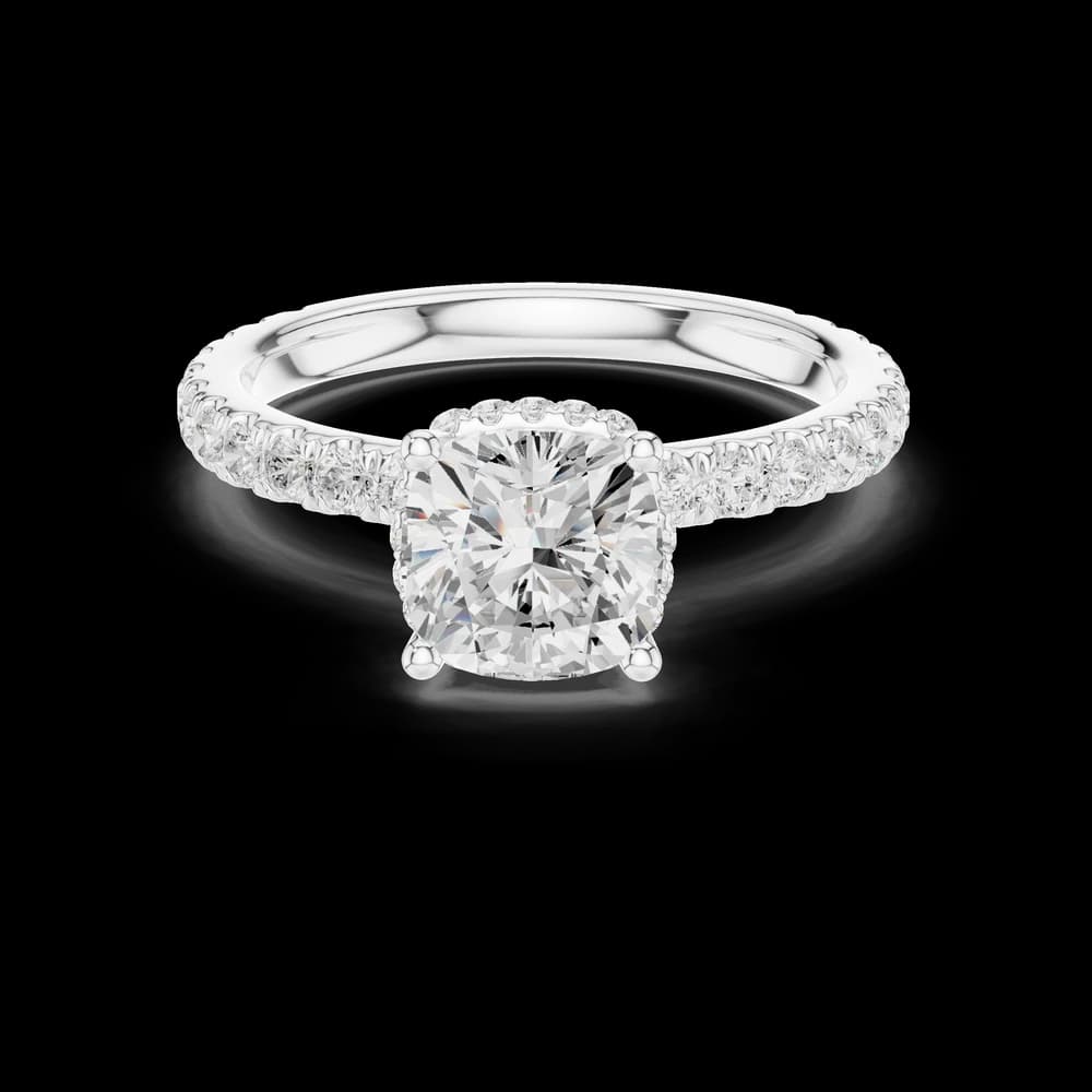 Cushion Stone Hidden Halo Setting Pave Lab Grown Diamond Ring - Image 2 Cushion Stone Hidden Halo Setting Pave Lab Grown Diamond Ring, view 2 of 6