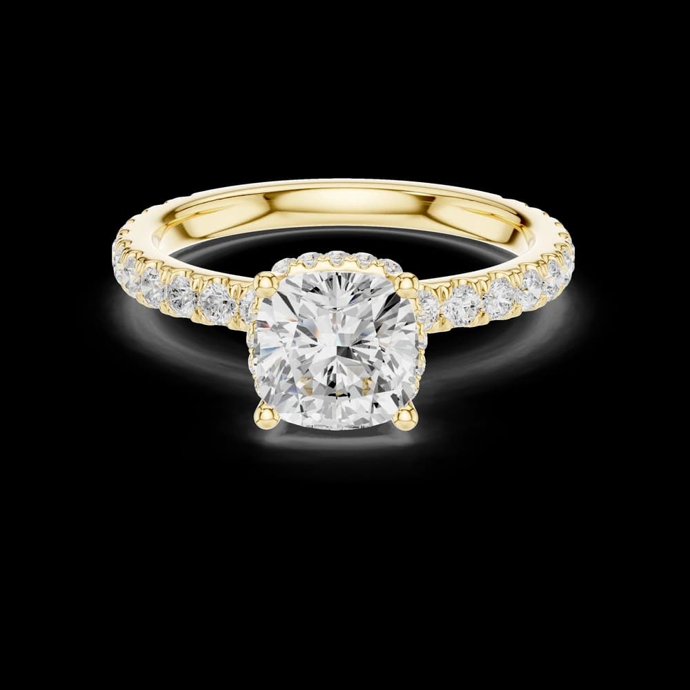 Cushion Stone Hidden Halo Setting Pave Lab Grown Diamond Ring - Image 3 Cushion Stone Hidden Halo Setting Pave Lab Grown Diamond Ring, view 3 of 6