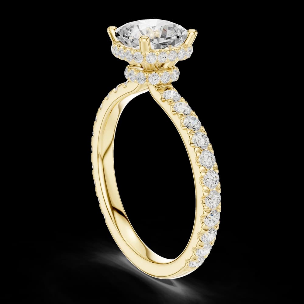 Cushion Stone Hidden Halo Setting Pave Lab Grown Diamond Ring - Image 4 Cushion Stone Hidden Halo Setting Pave Lab Grown Diamond Ring, view 4 of 6