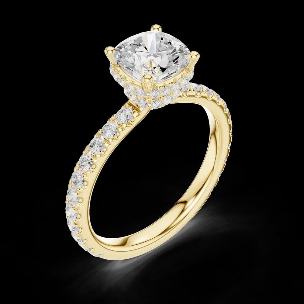 Cushion Stone Hidden Halo Setting Pave Lab Grown Diamond Ring - Image 5 Cushion Stone Hidden Halo Setting Pave Lab Grown Diamond Ring, view 5 of 6