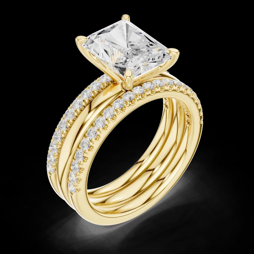 Wide Triple Band Radiant Lab Grown Diamond Ring - Image 5 Wide Triple Band Radiant Lab Grown Diamond Ring, view 5 of 6