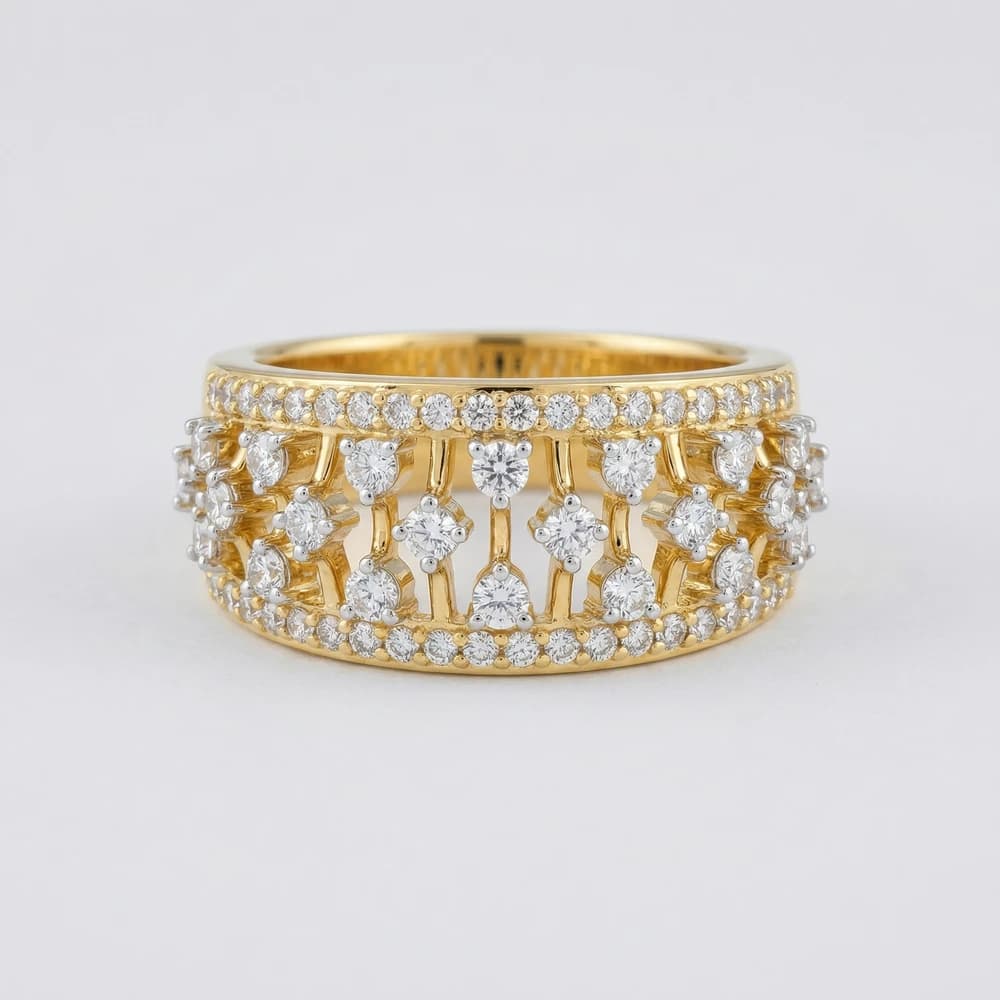 Ornate Star Pattern Wide Lab Grown Diamond Rings - Image 1 Ornate Star Pattern Wide Lab Grown Diamond Rings, view 1 of 3