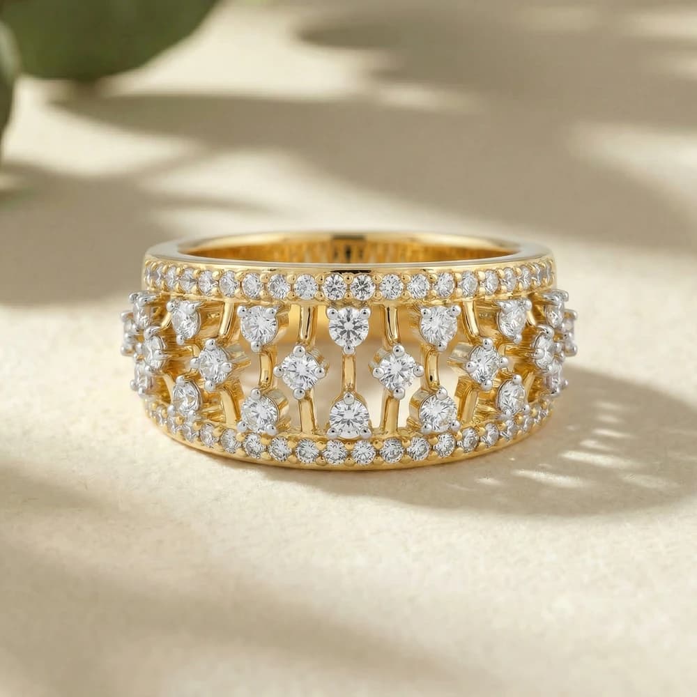 Ornate Star Pattern Wide Lab Grown Diamond Rings - Image 2 Ornate Star Pattern Wide Lab Grown Diamond Rings, view 2 of 3