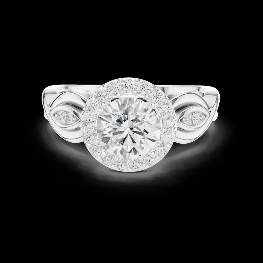 Twisted Leaf Halo Round Soliatire Ring - Image 2 Twisted Leaf Halo Round Soliatire Ring, view 2 of 6