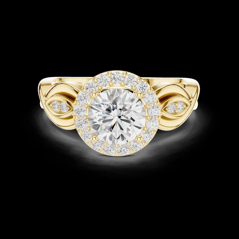 Twisted Leaf Halo Round Soliatire Ring - Image 3 Twisted Leaf Halo Round Soliatire Ring, view 3 of 6