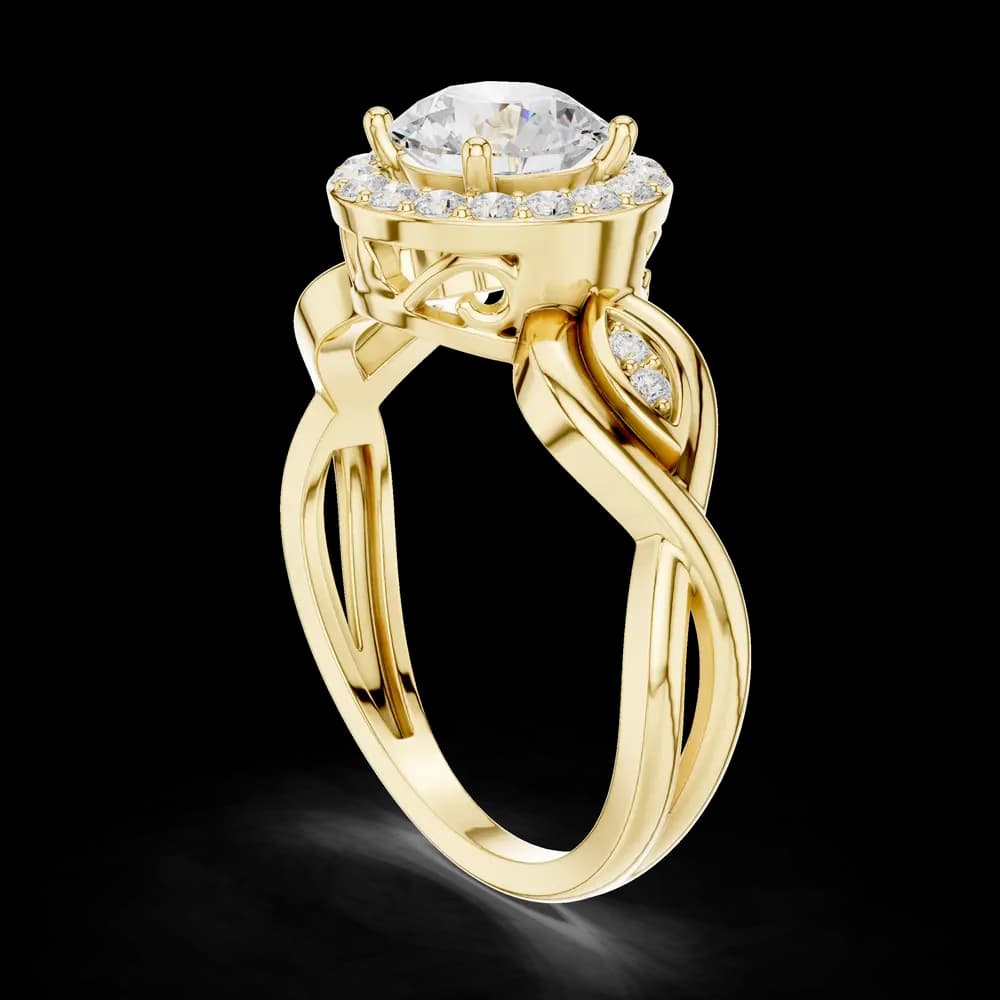 Twisted Leaf Halo Round Soliatire Ring - Image 4 Twisted Leaf Halo Round Soliatire Ring, view 4 of 6