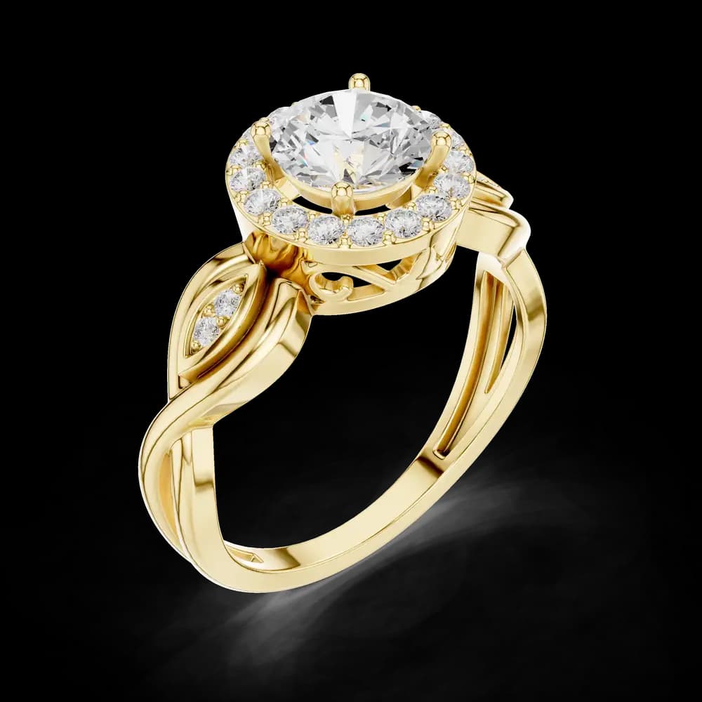 Twisted Leaf Halo Round Soliatire Ring - Image 5 Twisted Leaf Halo Round Soliatire Ring, view 5 of 6
