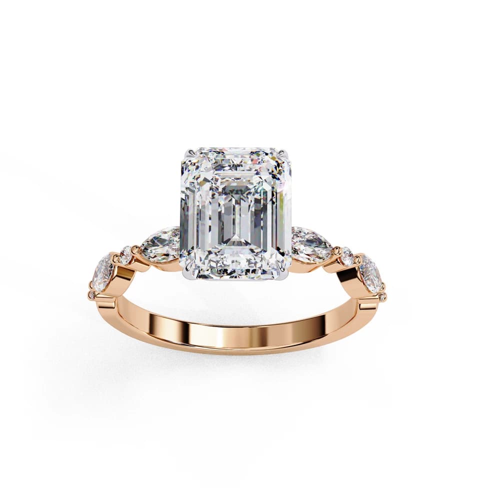Elegant Emerald Cut Marquise Accented Lab Grown Diamond Ring - Image 1 Elegant Emerald Cut Marquise Accented Lab Grown Diamond Ring, view 1 of 4