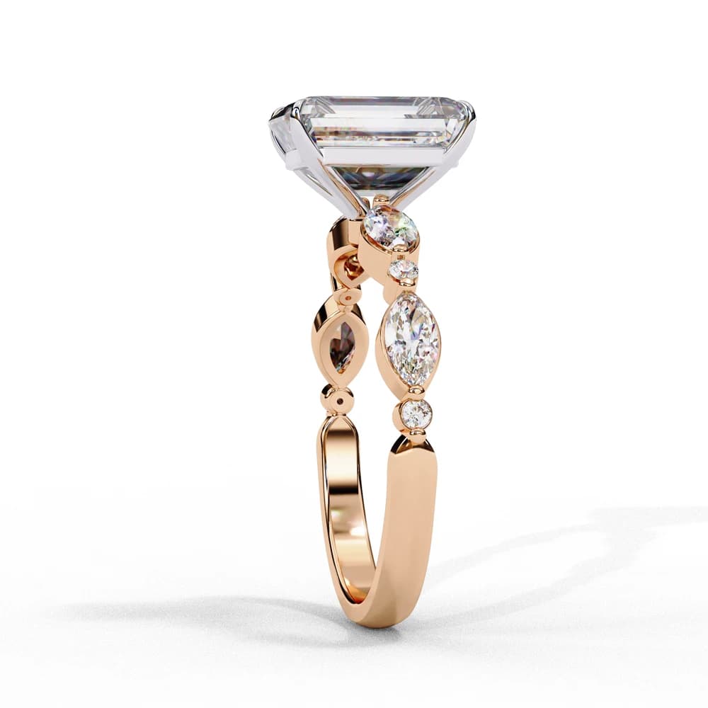 Elegant Emerald Cut Marquise Accented Lab Grown Diamond Ring - Image 2 Elegant Emerald Cut Marquise Accented Lab Grown Diamond Ring, view 2 of 4