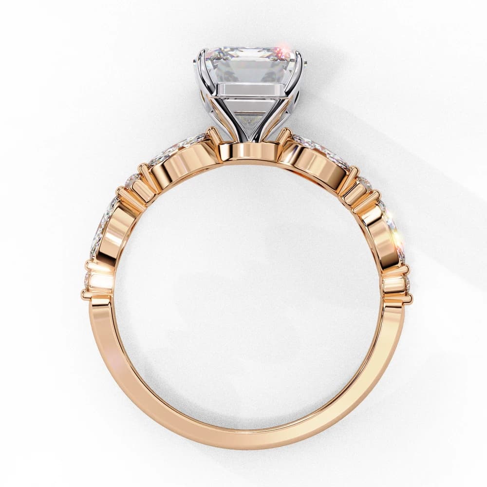 Elegant Emerald Cut Marquise Accented Lab Grown Diamond Ring - Image 3 Elegant Emerald Cut Marquise Accented Lab Grown Diamond Ring, view 3 of 4