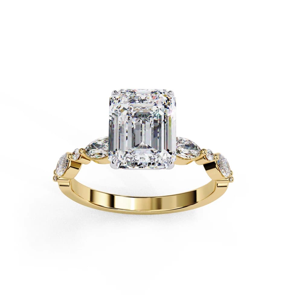 Elegant Emerald Cut Marquise Accented Lab Grown Diamond Ring - Image 4 Elegant Emerald Cut Marquise Accented Lab Grown Diamond Ring, view 4 of 4