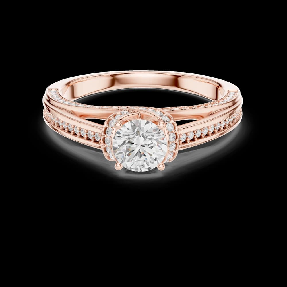 Round Cut Halo Pavé Split Shank Lab Grown Diamond Ring - Image 1 Round Cut Halo Pavé Split Shank Lab Grown Diamond Ring, view 1 of 6