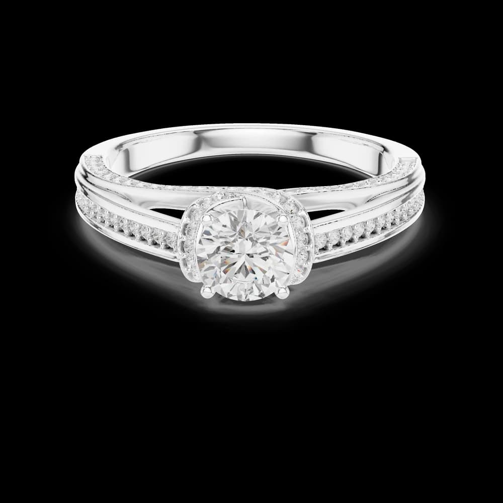 Round Cut Halo Pavé Split Shank Lab Grown Diamond Ring - Image 2 Round Cut Halo Pavé Split Shank Lab Grown Diamond Ring, view 2 of 6