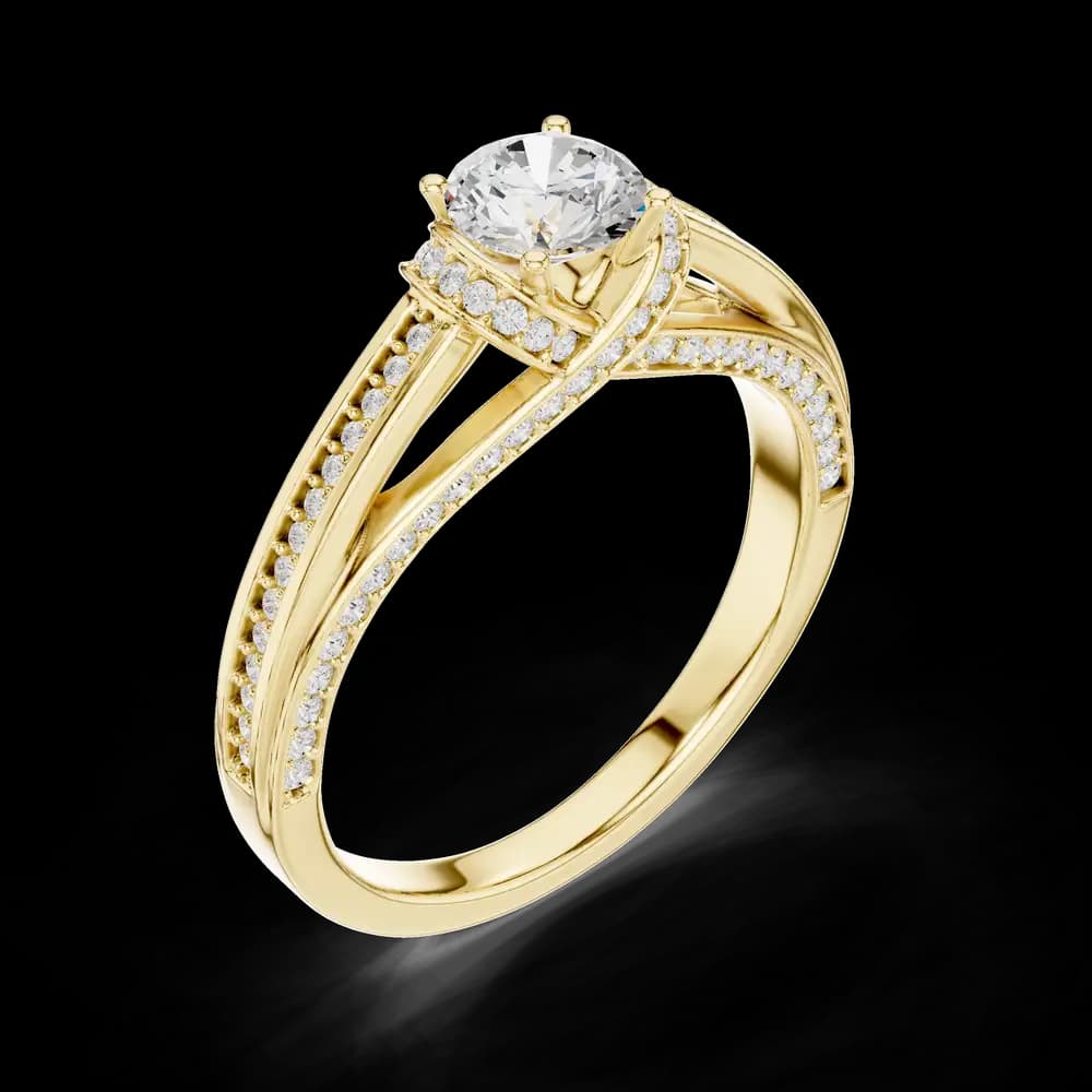 Round Cut Halo Pavé Split Shank Lab Grown Diamond Ring - Image 5 Round Cut Halo Pavé Split Shank Lab Grown Diamond Ring, view 5 of 6