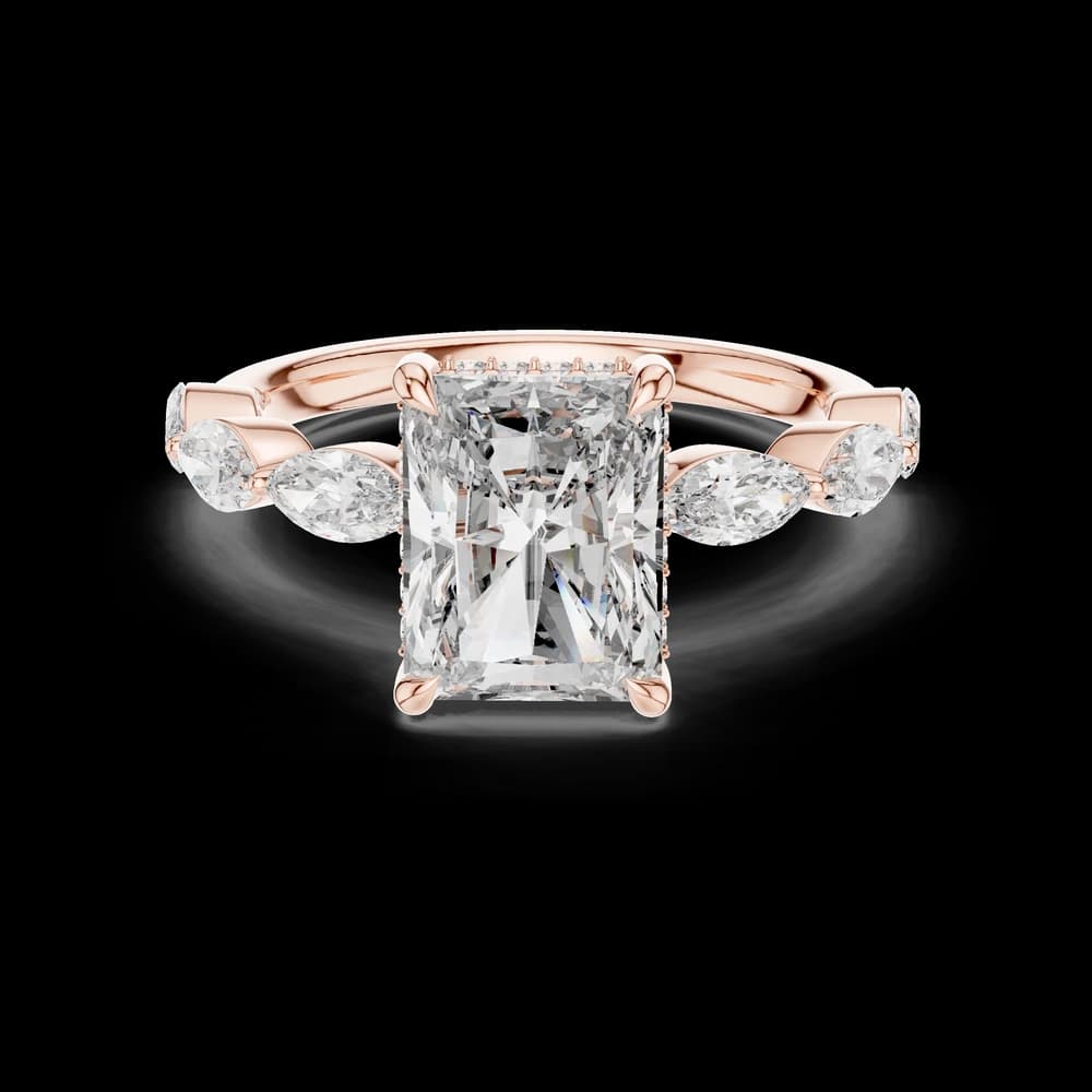 Radiant Cut Marquise Side Stone Lab Grown Diamond Ring - Image 1 Radiant Cut Marquise Side Stone Lab Grown Diamond Ring, view 1 of 6