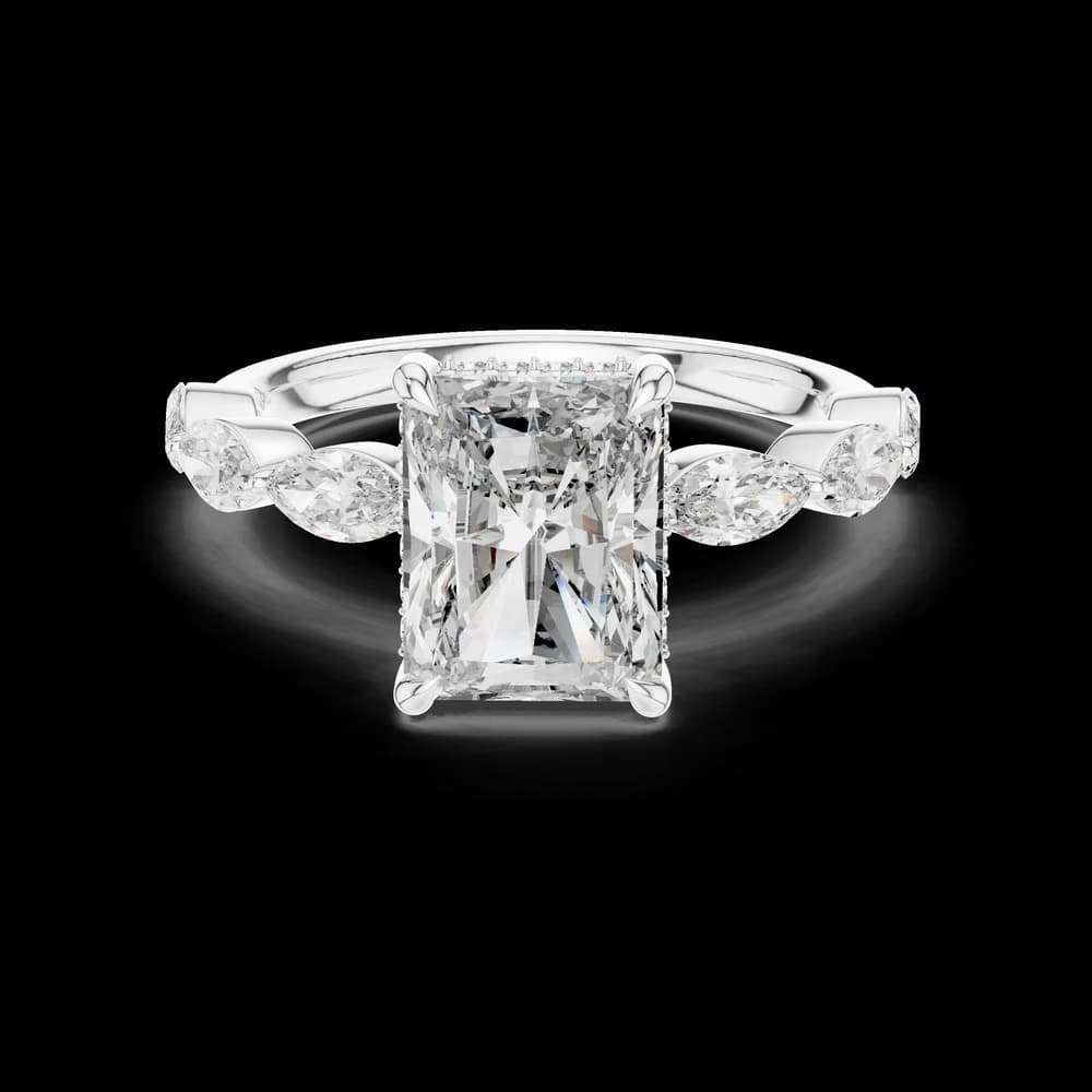 Radiant Cut Marquise Side Stone Lab Grown Diamond Ring - Image 2 Radiant Cut Marquise Side Stone Lab Grown Diamond Ring, view 2 of 6