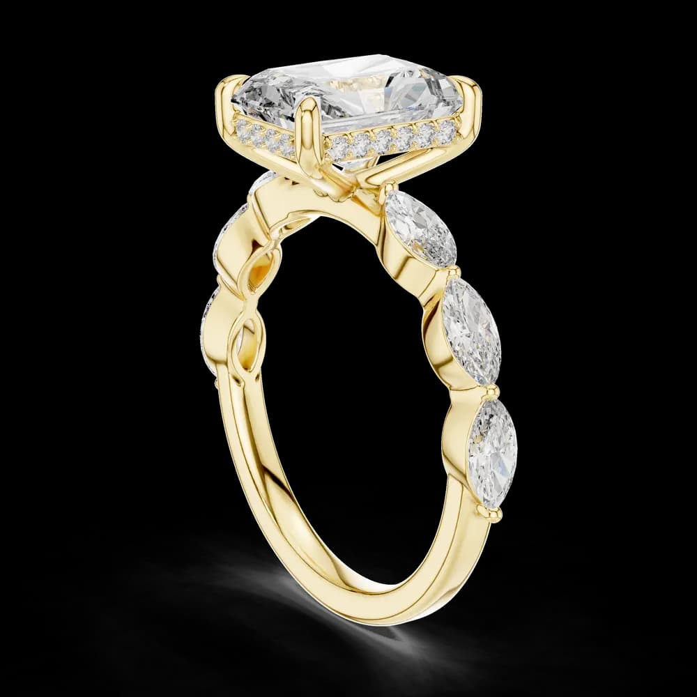 Radiant Cut Marquise Side Stone Lab Grown Diamond Ring - Image 4 Radiant Cut Marquise Side Stone Lab Grown Diamond Ring, view 4 of 6