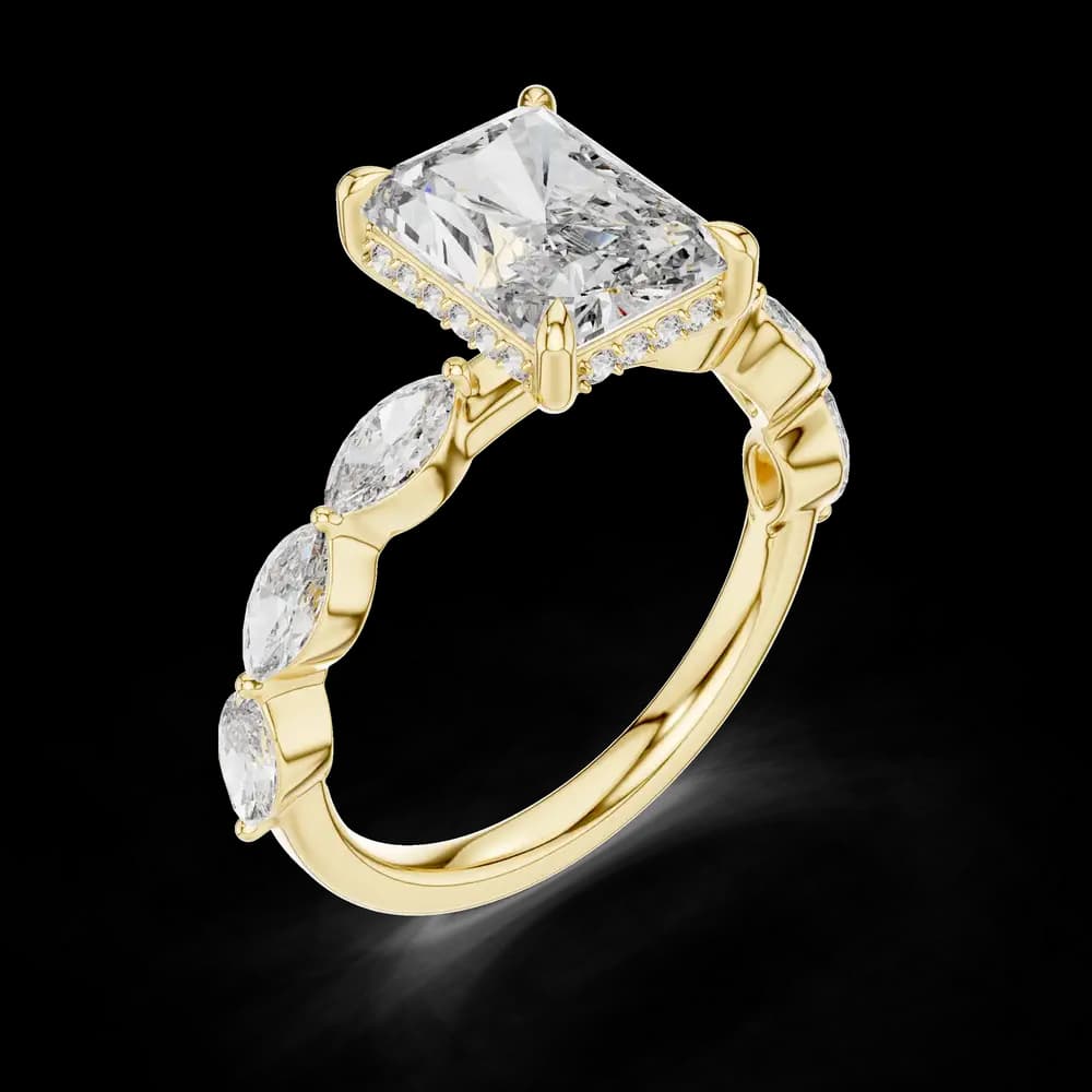 Radiant Cut Marquise Side Stone Lab Grown Diamond Ring - Image 5 Radiant Cut Marquise Side Stone Lab Grown Diamond Ring, view 5 of 6