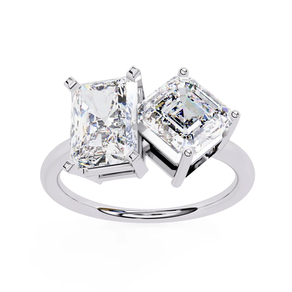 Radiant and Asscher Cut Toi et Moi Lab Grown Diamond Ring - Image 2 Radiant and Asscher Cut Toi et Moi Lab Grown Diamond Ring, view 2 of 4