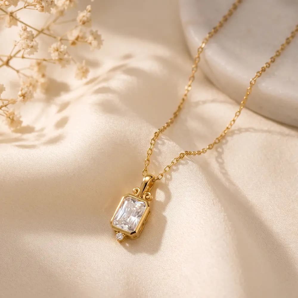 Radiant Bezel Set Lab Grown Diamond Pendant - Image 2 Radiant Bezel Set Lab Grown Diamond Pendant, view 2 of 3