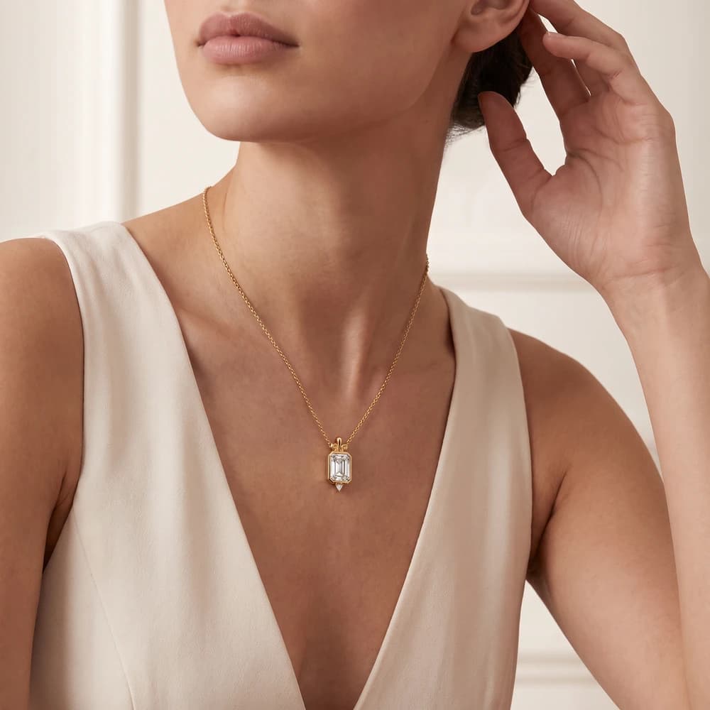 Radiant Bezel Set Lab Grown Diamond Pendant - Image 3 Radiant Bezel Set Lab Grown Diamond Pendant, view 3 of 3