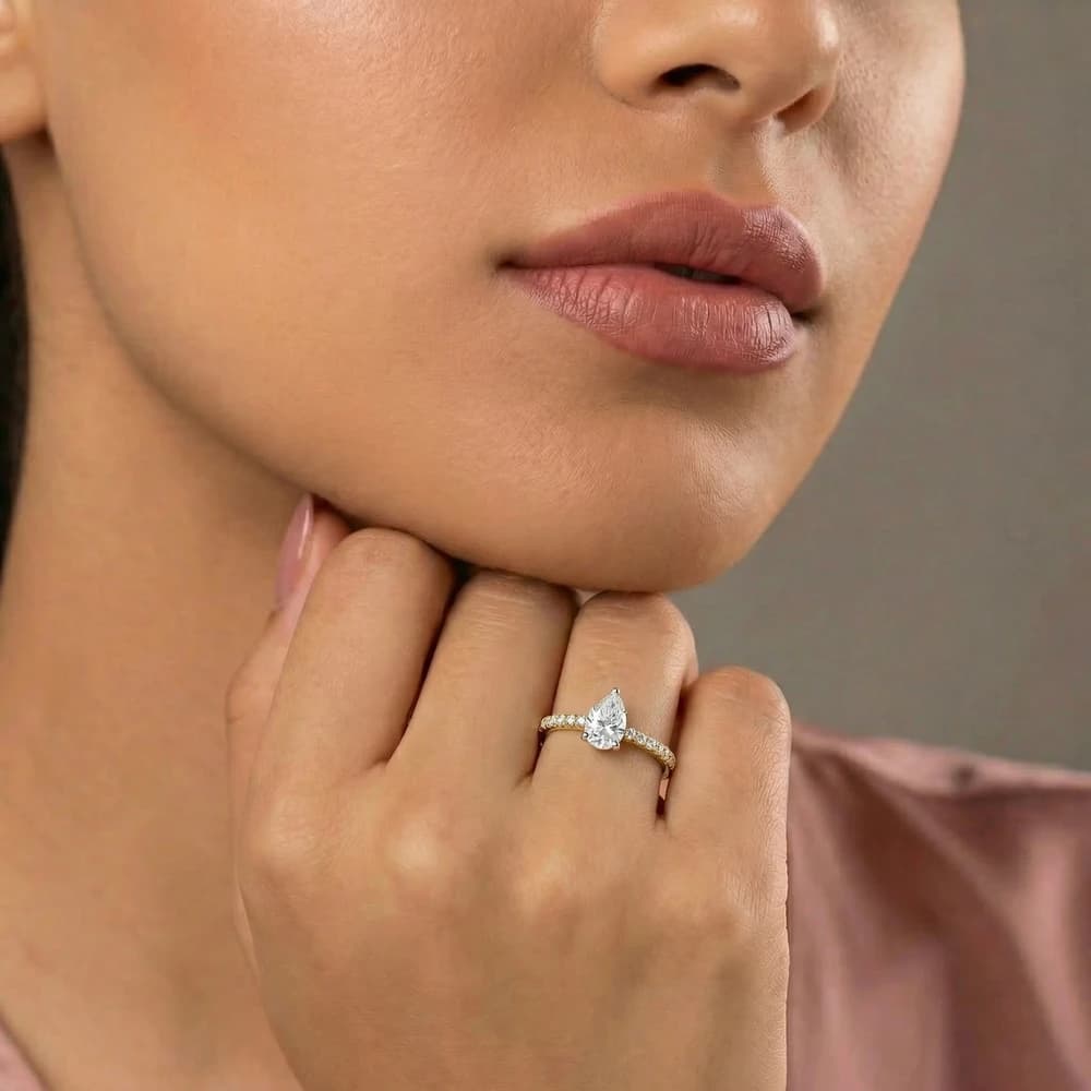 Pear Pave Solitaire Lab Grown Diamond Ring - Image 2 Pear Pave Solitaire Lab Grown Diamond Ring, view 2 of 2
