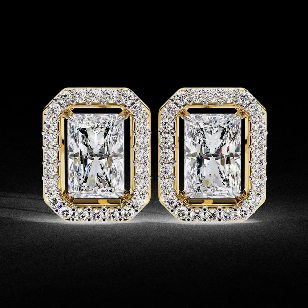 Radiant Cut Halo Lab Grown Diamond Stud Earrings - Image 1 Radiant Cut Halo Lab Grown Diamond Stud Earrings, view 1 of 23